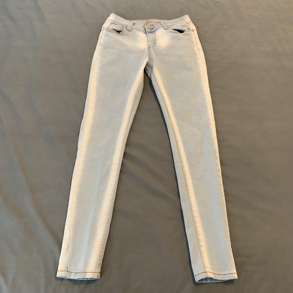 Bamboo Jeans Pants Womens 3/4 Light Wash Blue Denim Skinny Stretch‎ Five Pocket